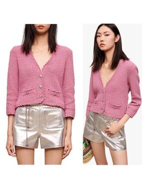 Maje knit effect cardigan size 1 small Parisian preppy romantic
